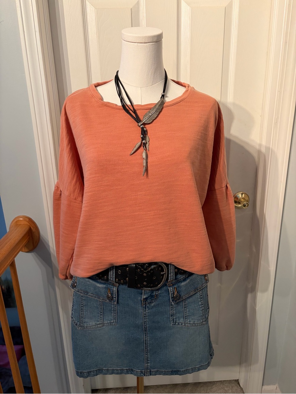 Forever 21 Coral Balloon Sleeve Pullover Top